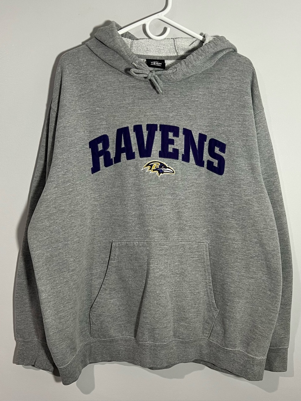 NFL Baltimore Ravens Football Gray Purple Pullover Sweatshirt Hoodie Mens 2XL